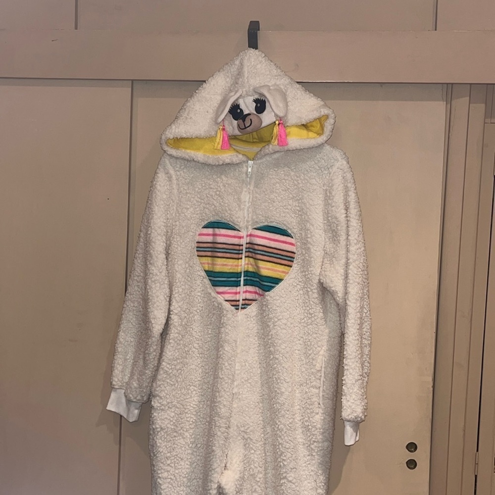Xhilaration adult hoodie sleeper zip up llama jumpsuit size medium/large